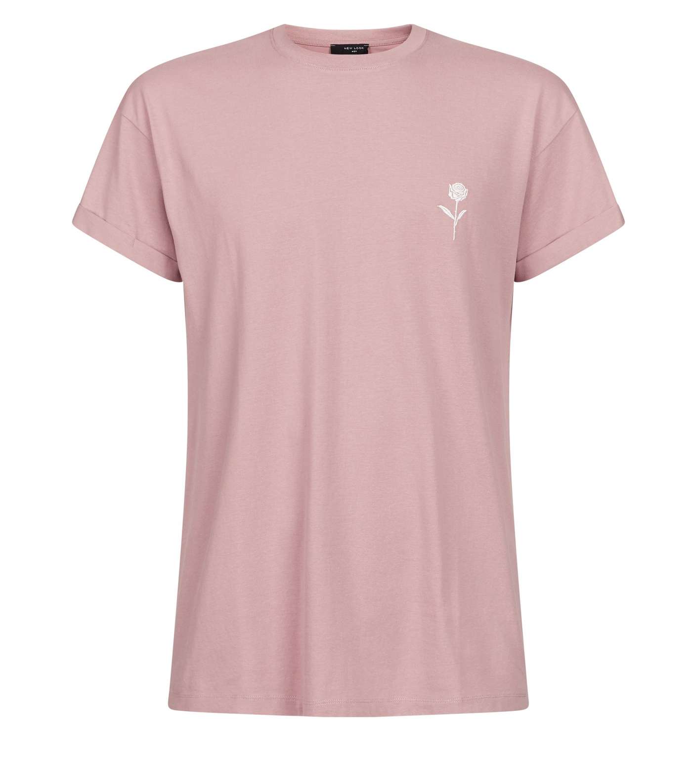 Mid Pink Rose Embroidered Roll Sleeve T-Shirt Image 4