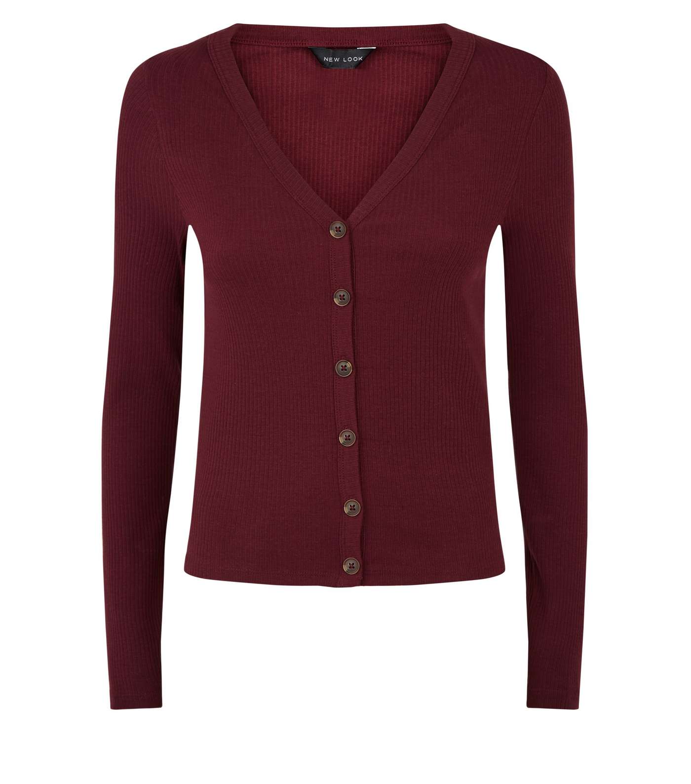 Burgundy Ribbed Button Up Cardigan Image 4