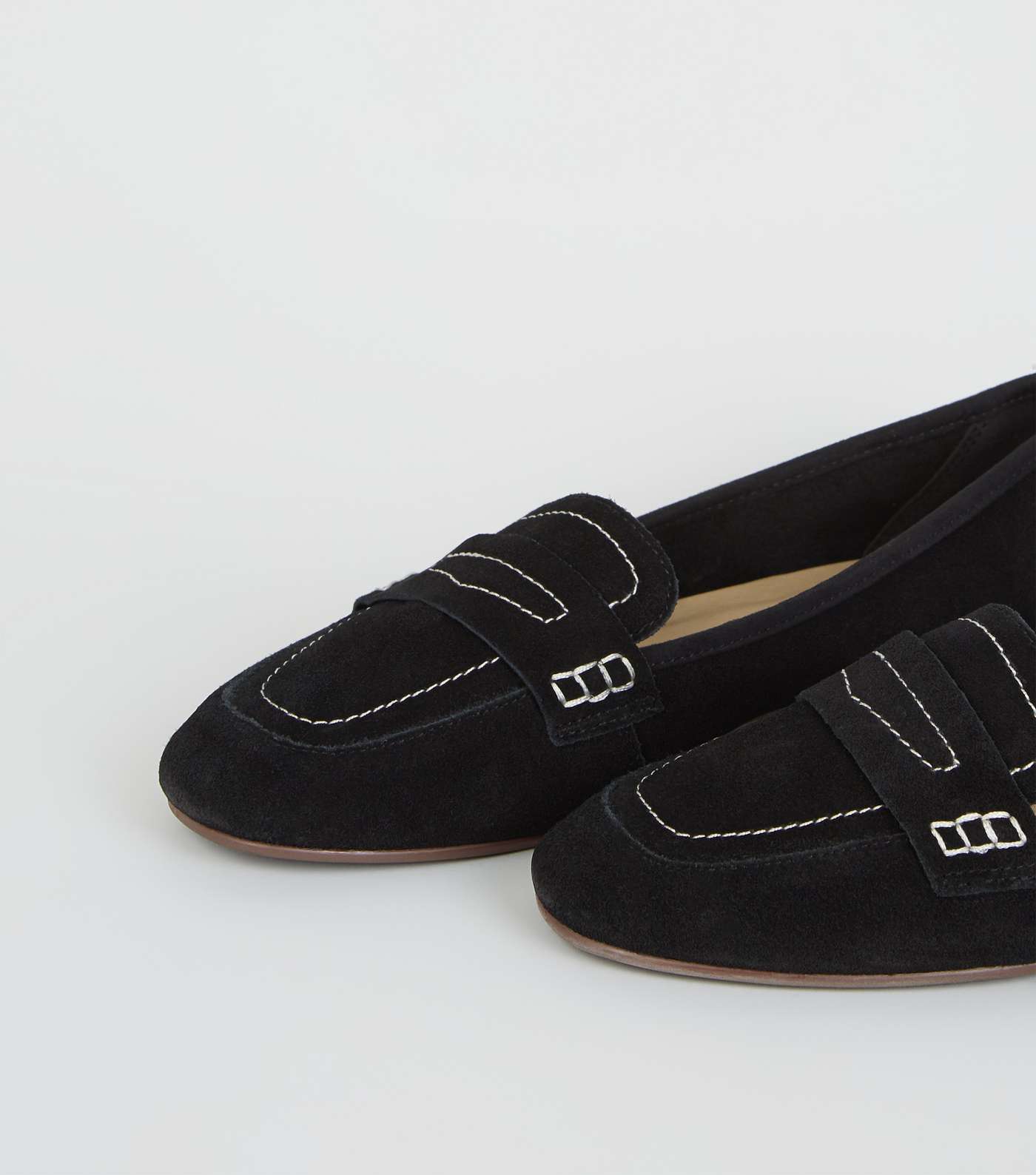 Black Suede Contrast Stitch Loafers Image 4