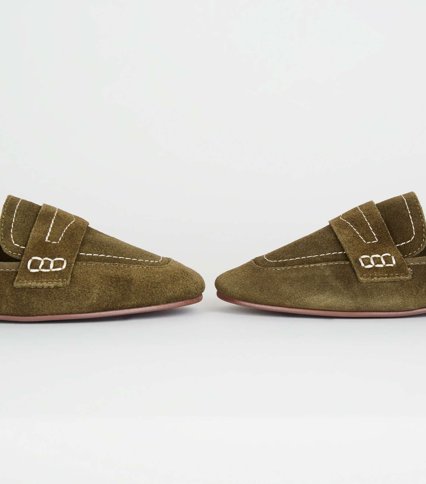 Khaki Suede Contrast Stitch Loafers Image 3
