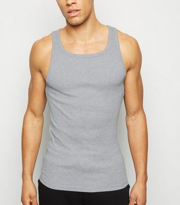 Image of Grey Marl Ribbed Muscle Fit Vest New Look