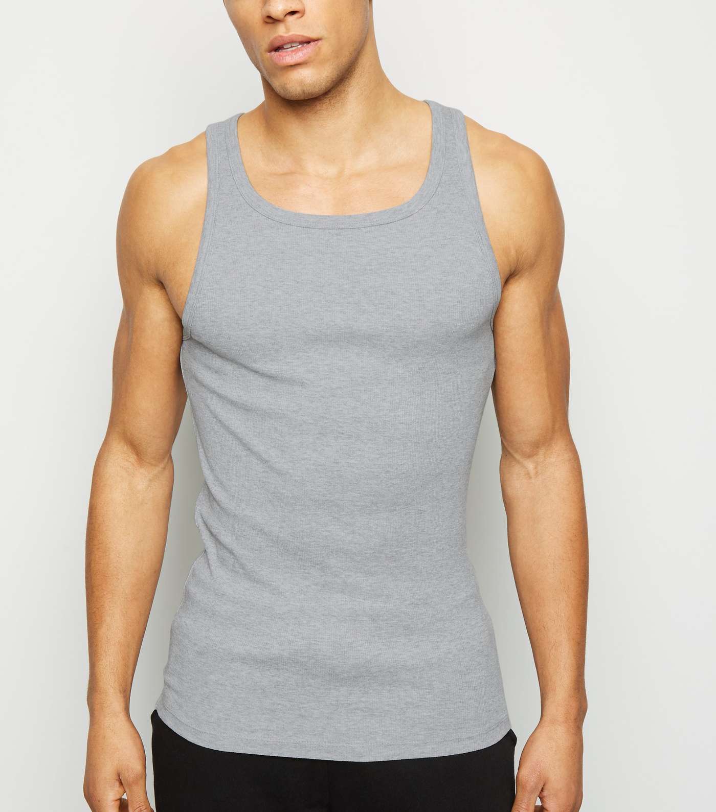 Grey Marl Ribbed Muscle Fit Vest