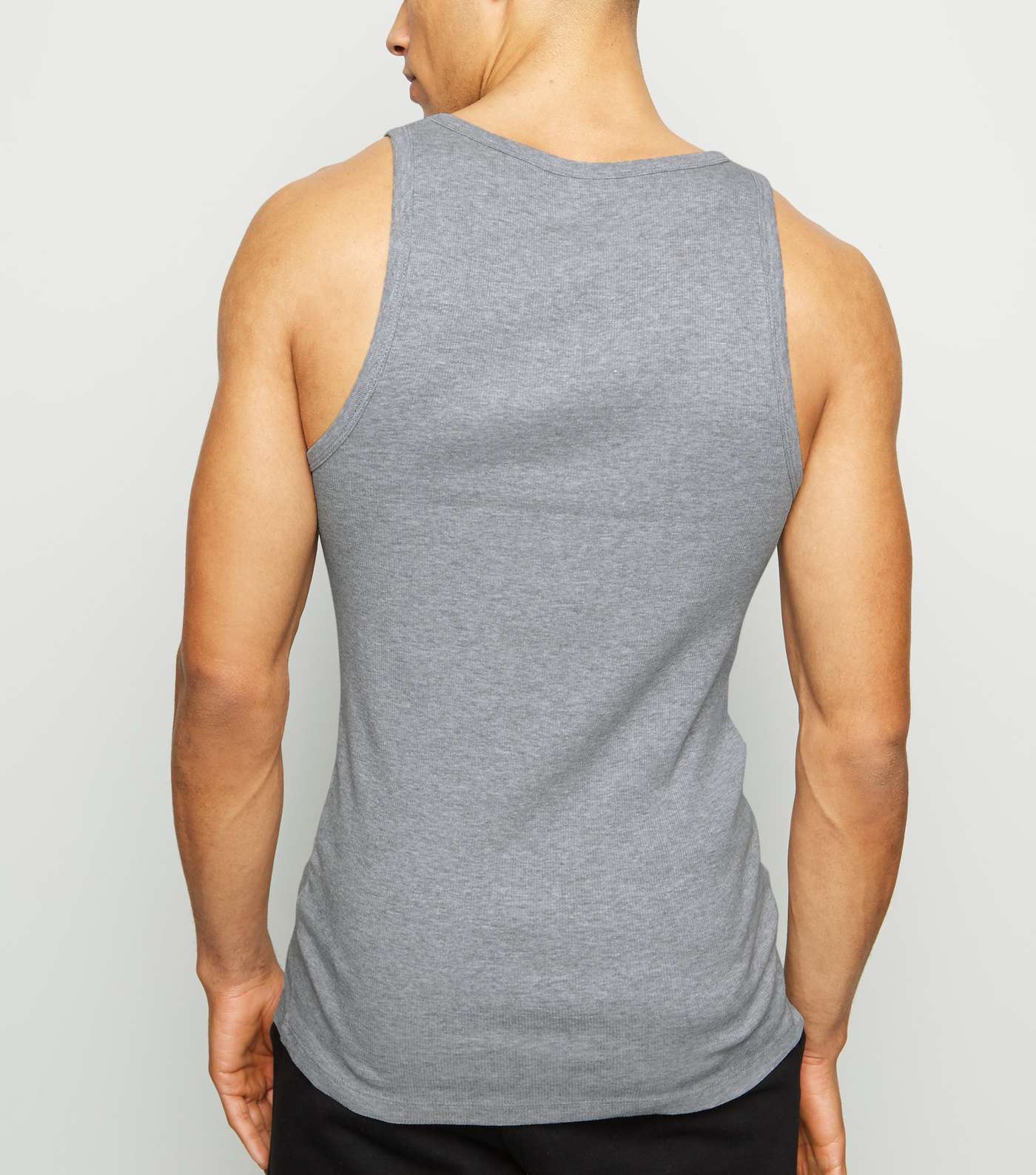 Grey Marl Ribbed Muscle Fit Vest Image 3
