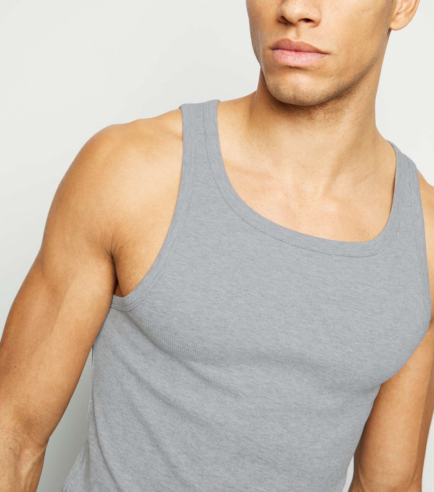 Grey Marl Ribbed Muscle Fit Vest Image 5
