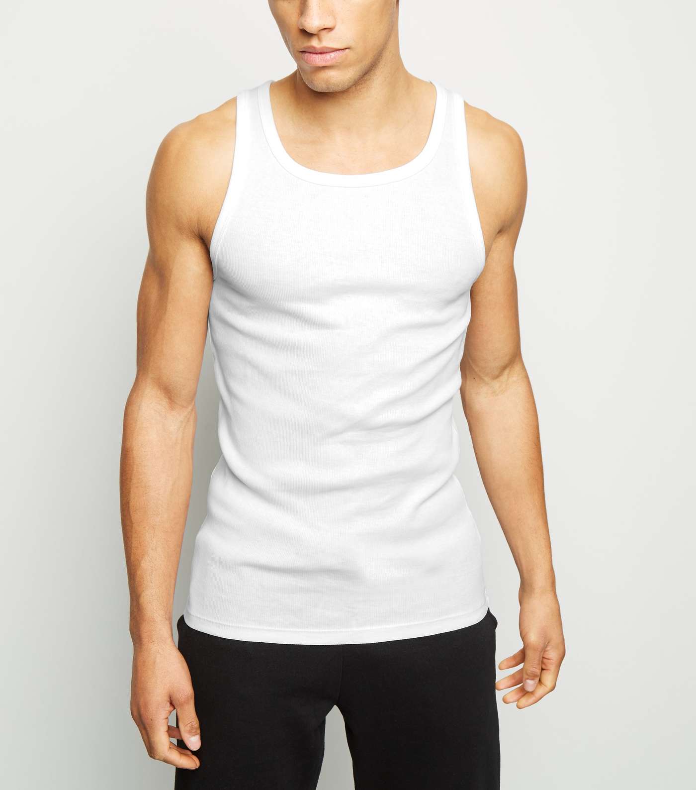 White Marl Ribbed Muscle Fit Vest
