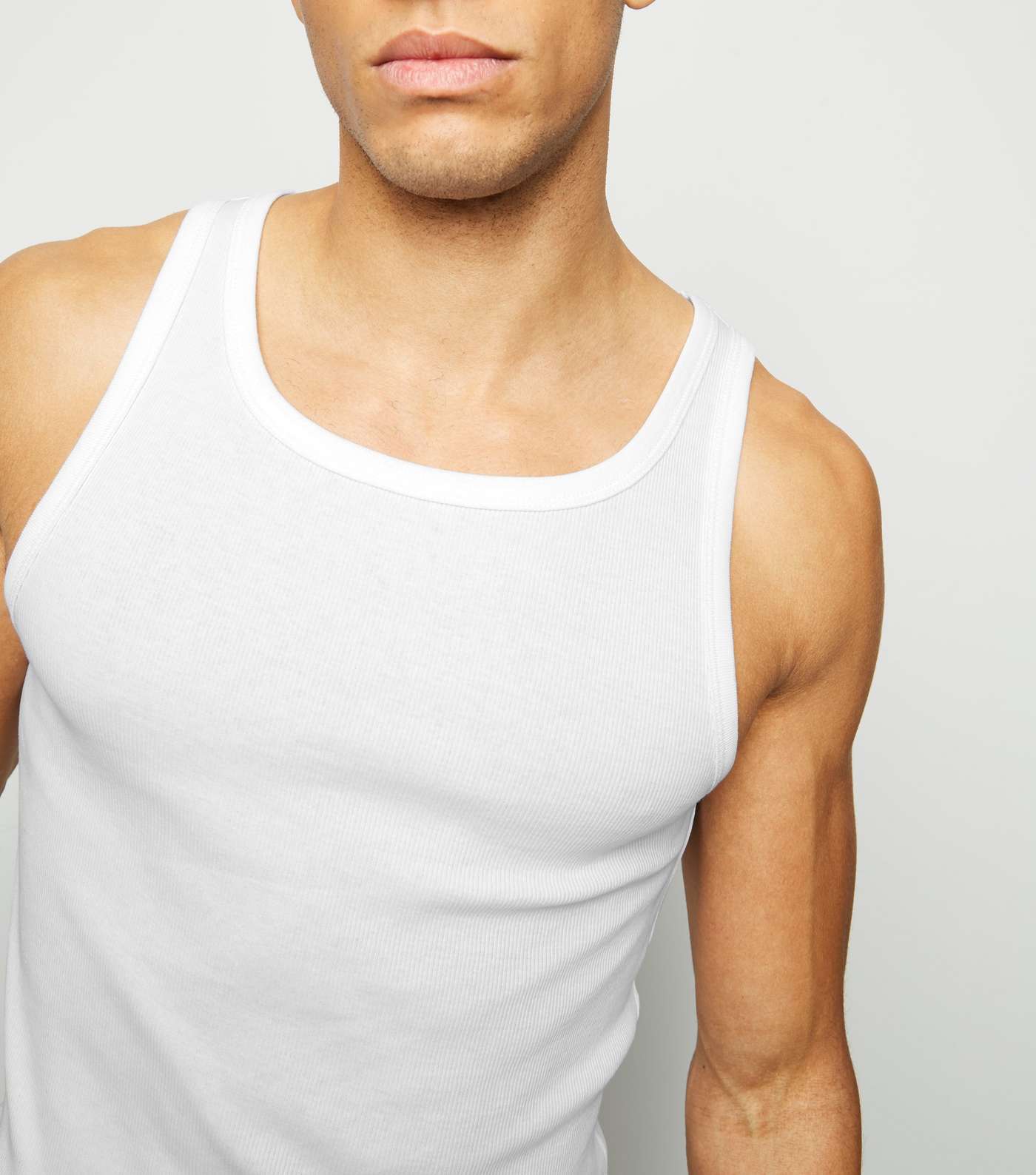 White Marl Ribbed Muscle Fit Vest Image 3