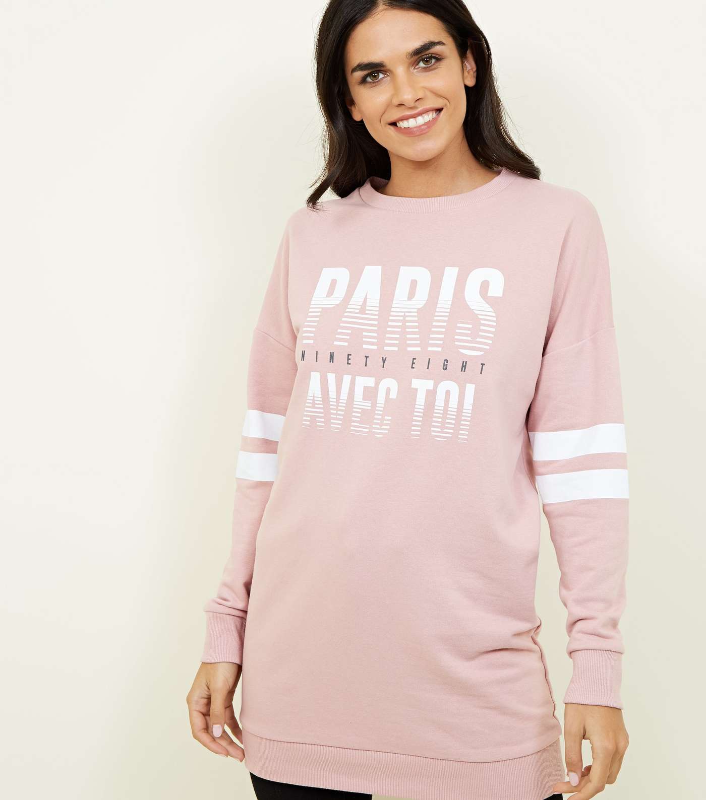 Pale Pink Paris Slogan Longline Sweatshirt 