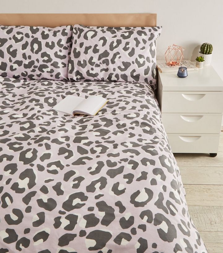 Lilac Leopard Print Cotton Double Duvet Set New Look Lilac Leopard Print Cotton Double Duvet Set