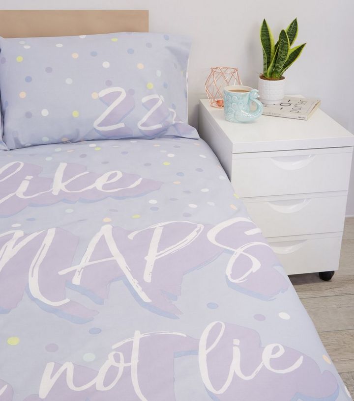 Lilac Big Naps Slogan Cotton Double Duvet Set New Look