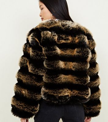 Cameo Rose Black Faux Fur Stripe Jacket 
