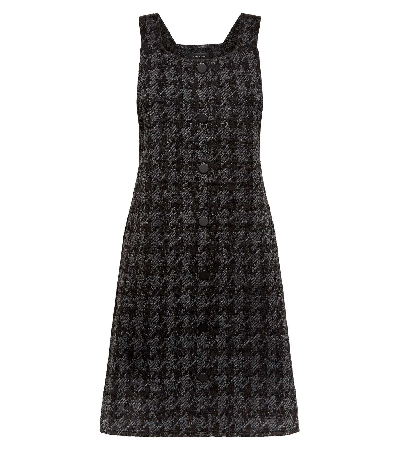 Black Houndstooth Button Front Pinafore Dress Image 4