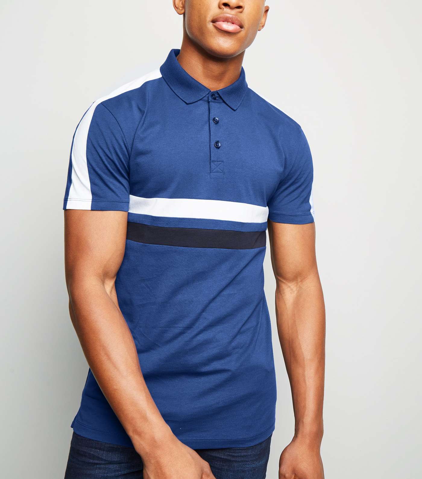 Bright Blue Colour Block Muscle Fit Polo Shirt