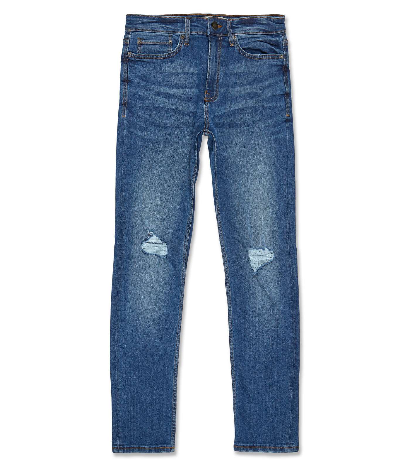 Blue Ripped Knee Super Skinny Stretch Jeans Image 4