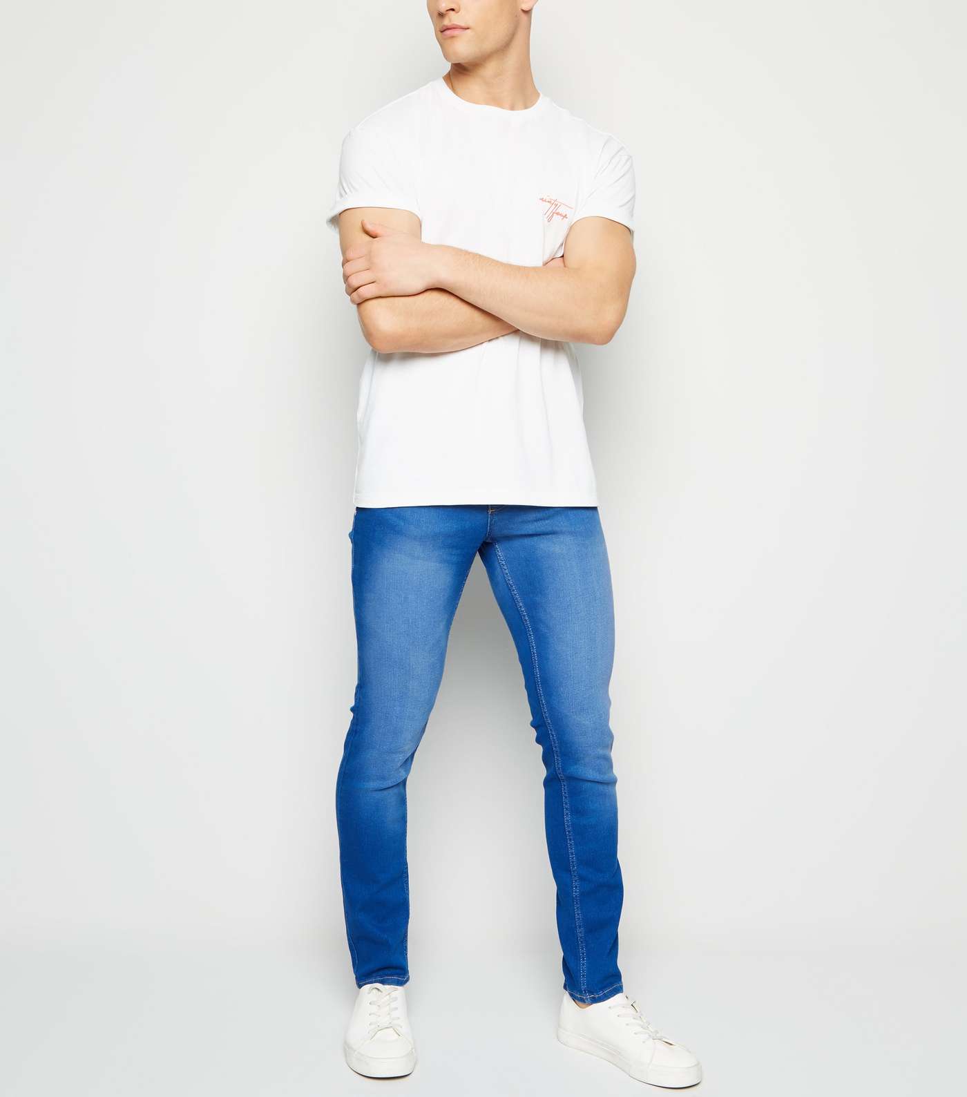 Bright Blue Mid Wash Skinny Stretch Jeans Image 2