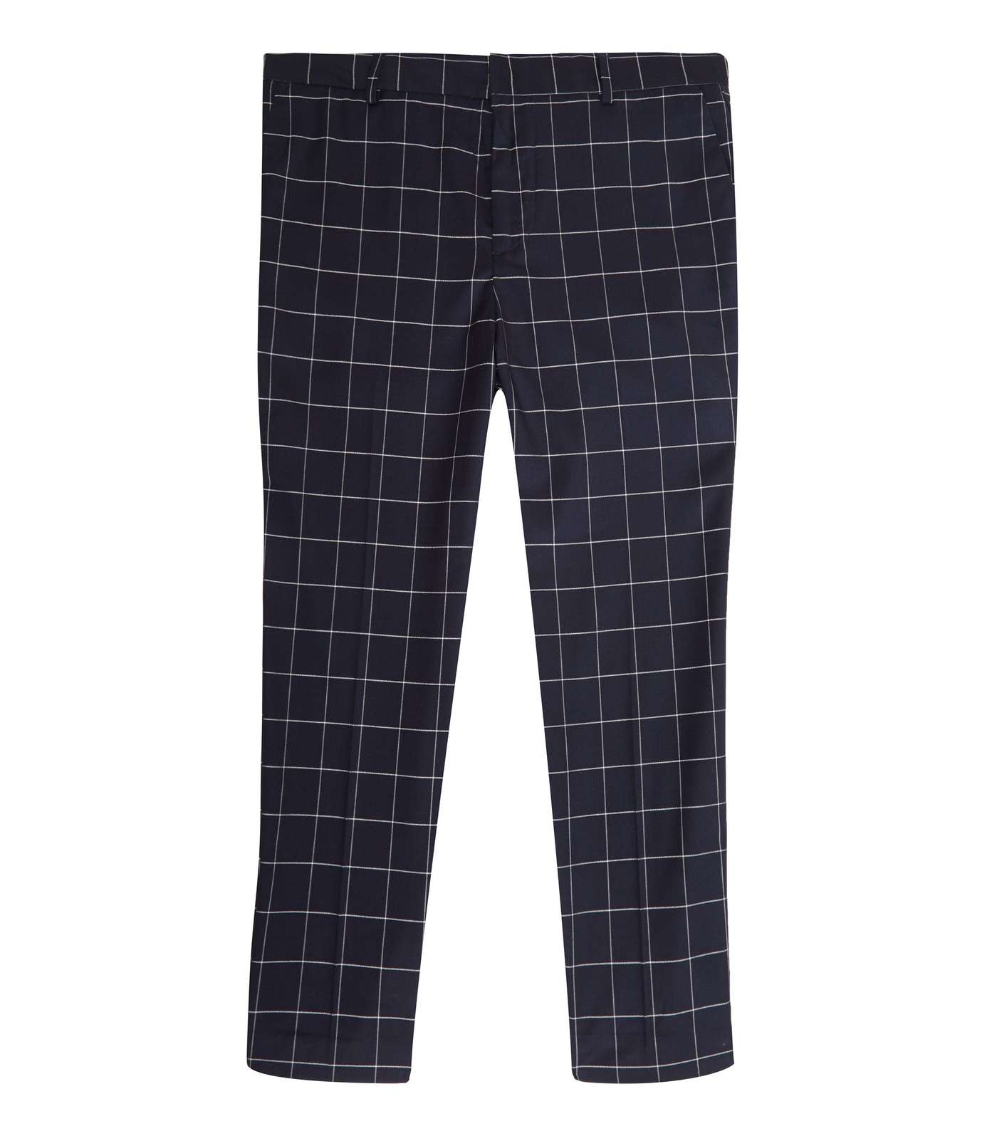 Navy Grid Check Skinny Crop Trousers Image 4