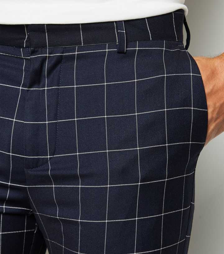 Pantalon homme élégant, Slim Fit, à carreaux bleu marine - PN631