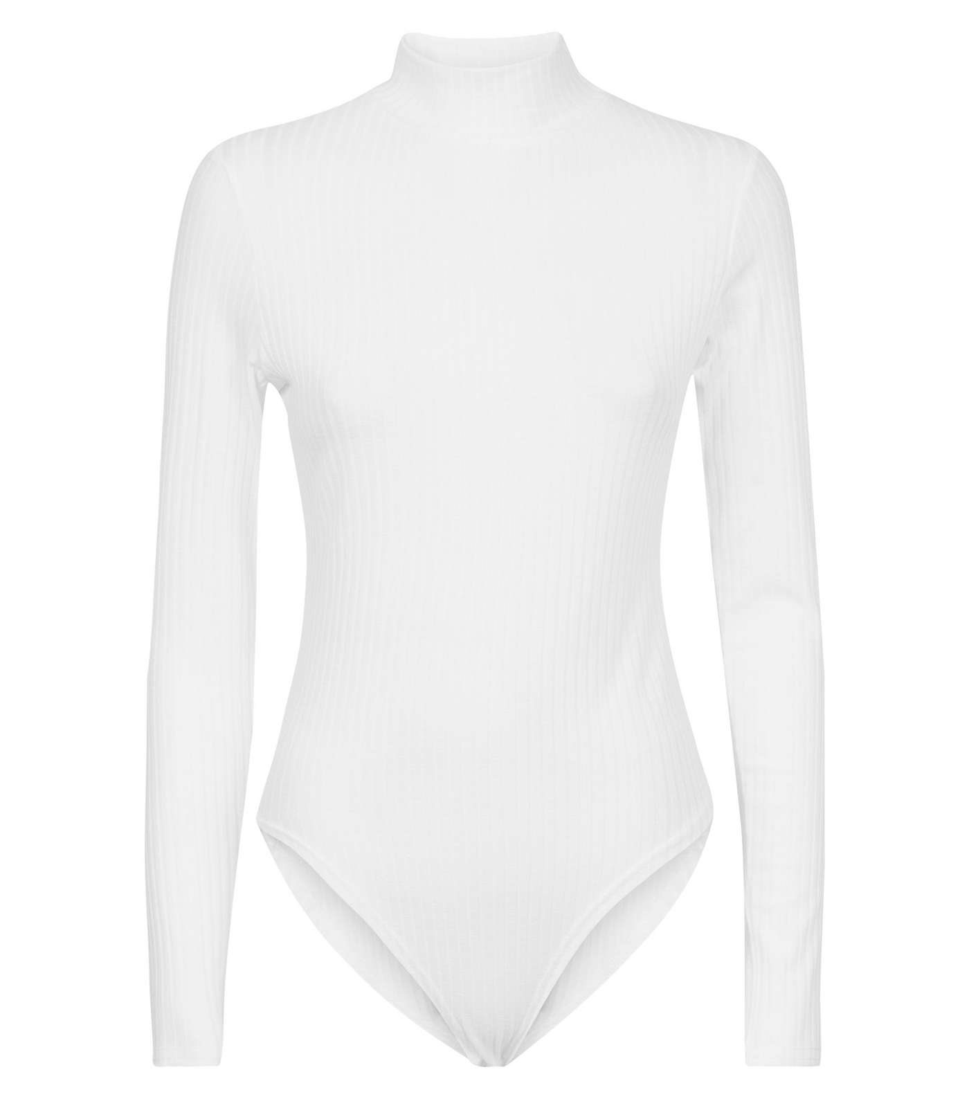 White Ribbed Funnel Neck Bodysuit Image 4