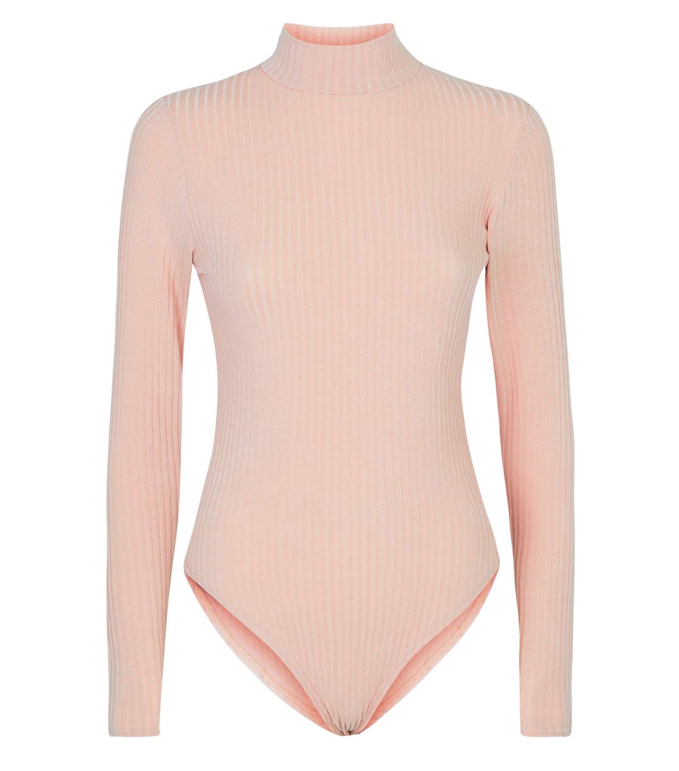 Pink Ribbed Funnel Neck Bodysuit Image 4