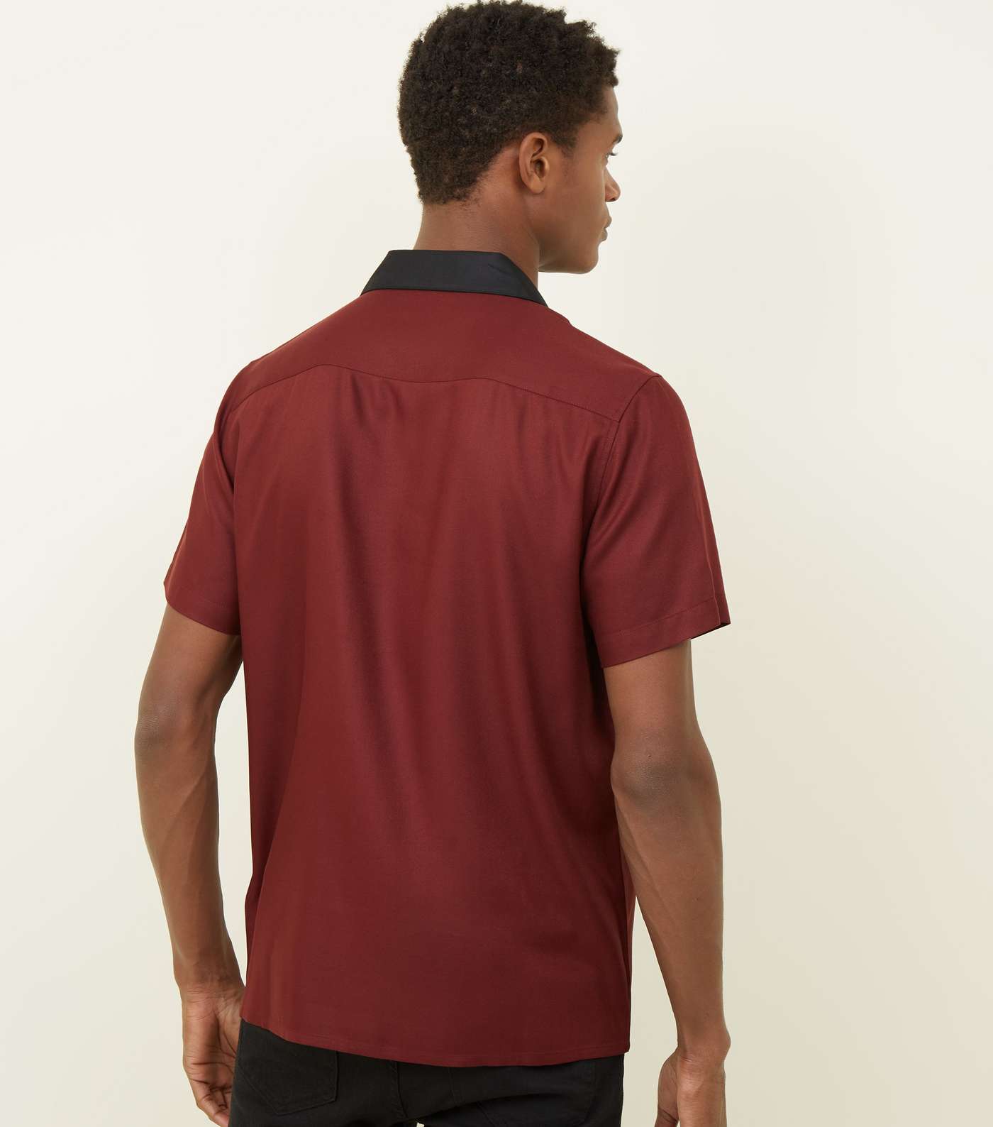 Burgundy Contrast Collared Shirt Image 3