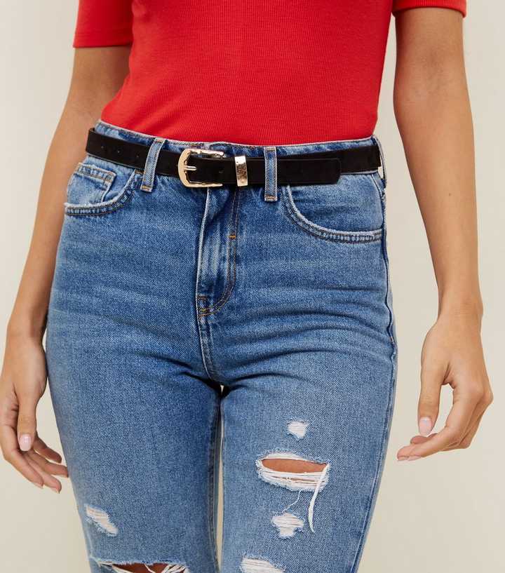 Black Suedette Hammered Buckle Belt