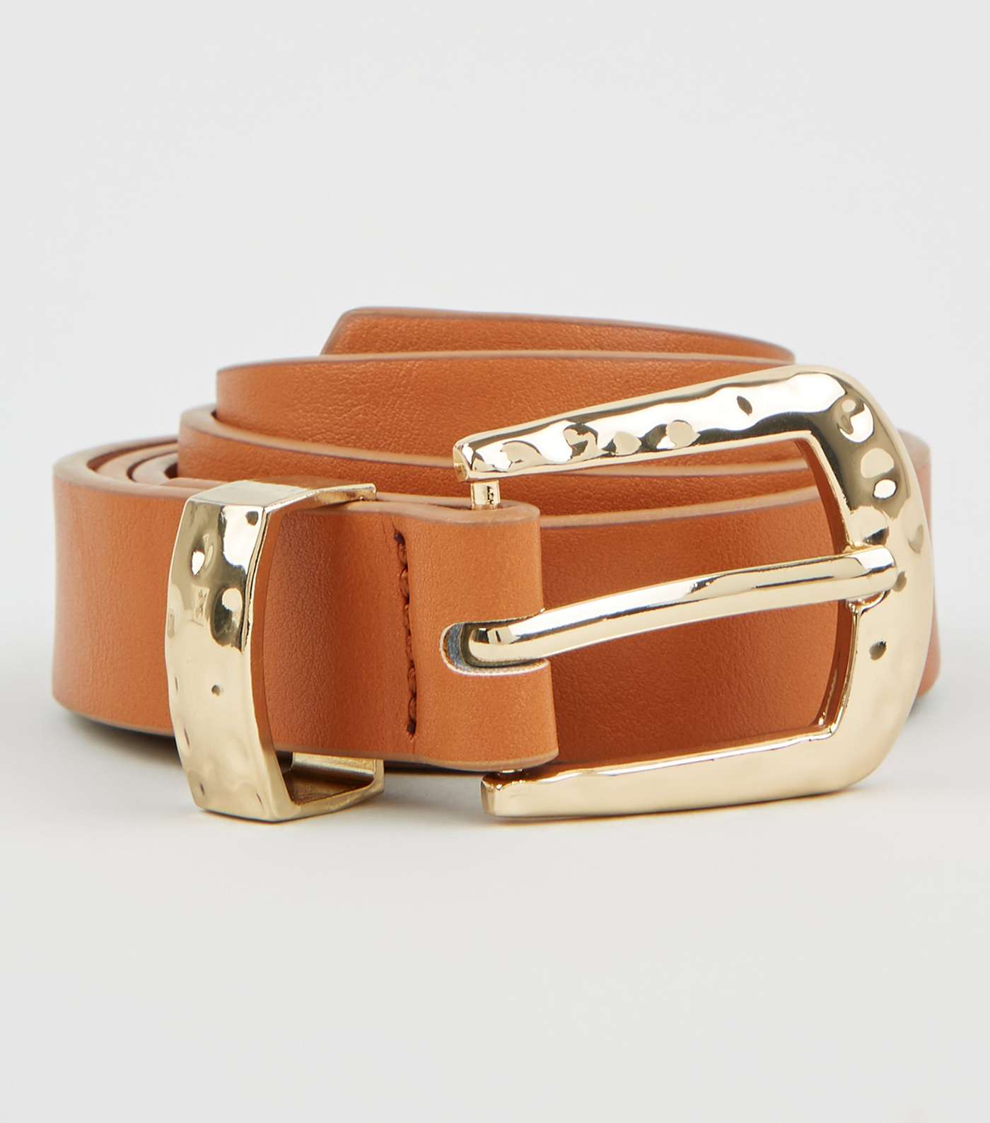Tan Leather-Look Hammered Buckle Belt Image 2