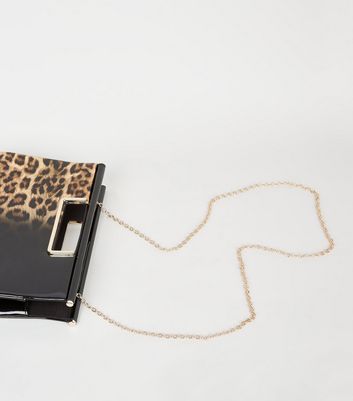 leopard print patent clutch bag