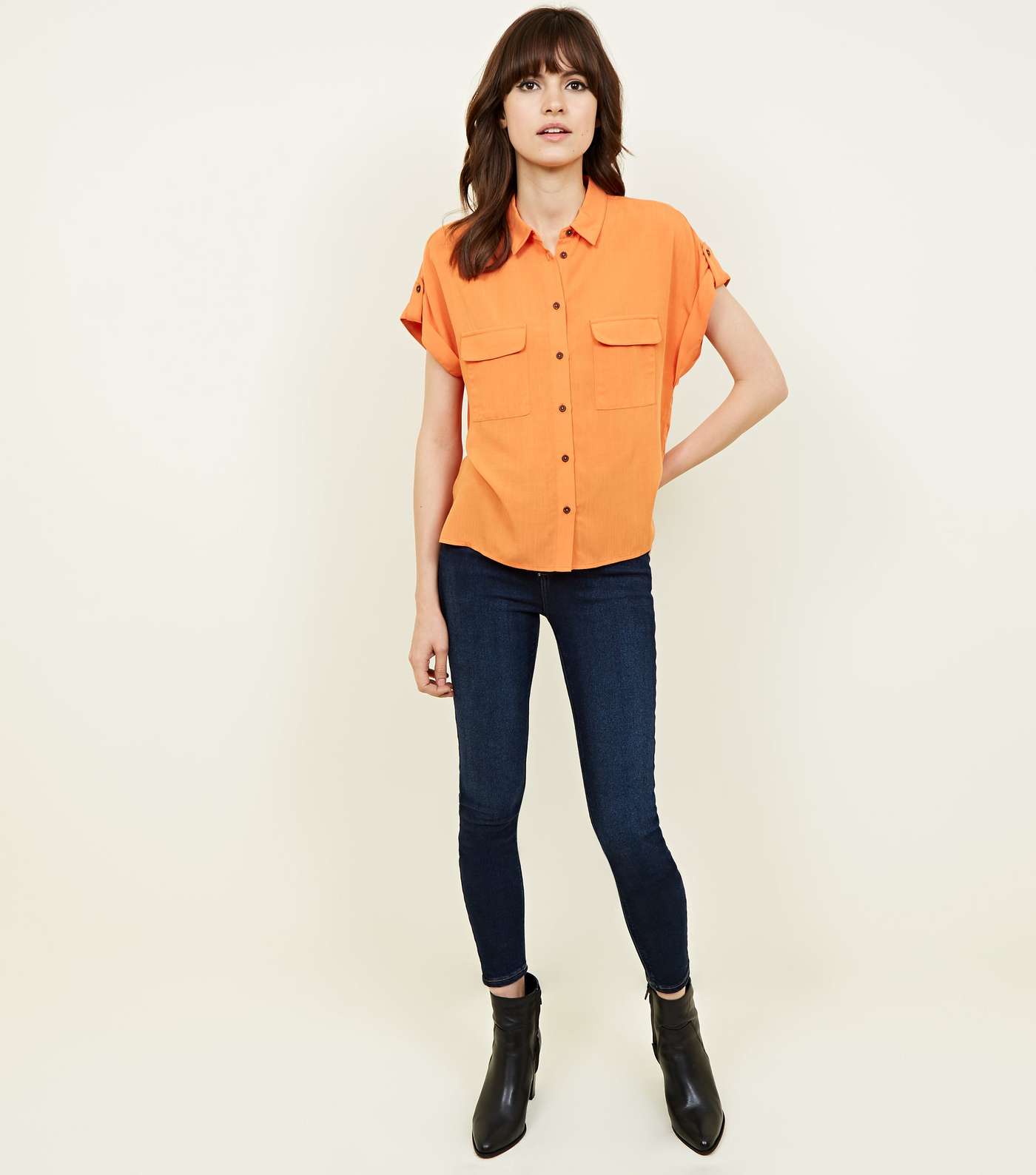 Orange Neon Pocket Front Short Sleeve Shirt  Image 2