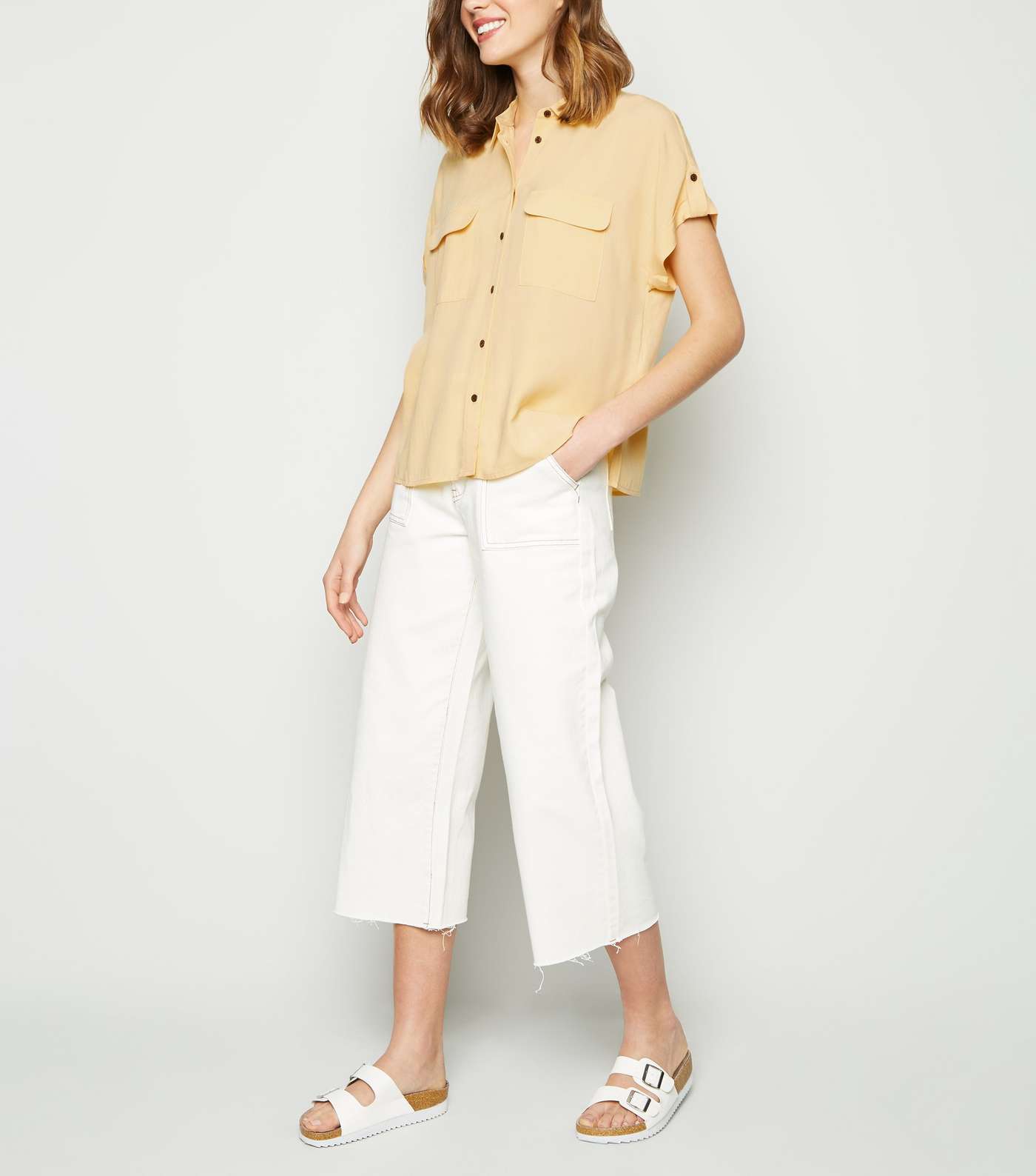 Pale Yellow Pocket Front Short Sleeve Shirt Image 3
