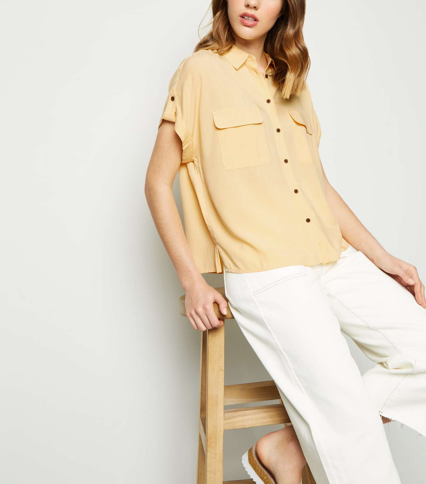 Pale Yellow Pocket Front Short Sleeve Shirt Image 5