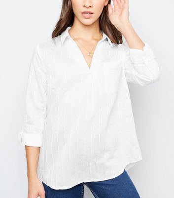 White Stripe Long Sleeve Overhead Shirt 