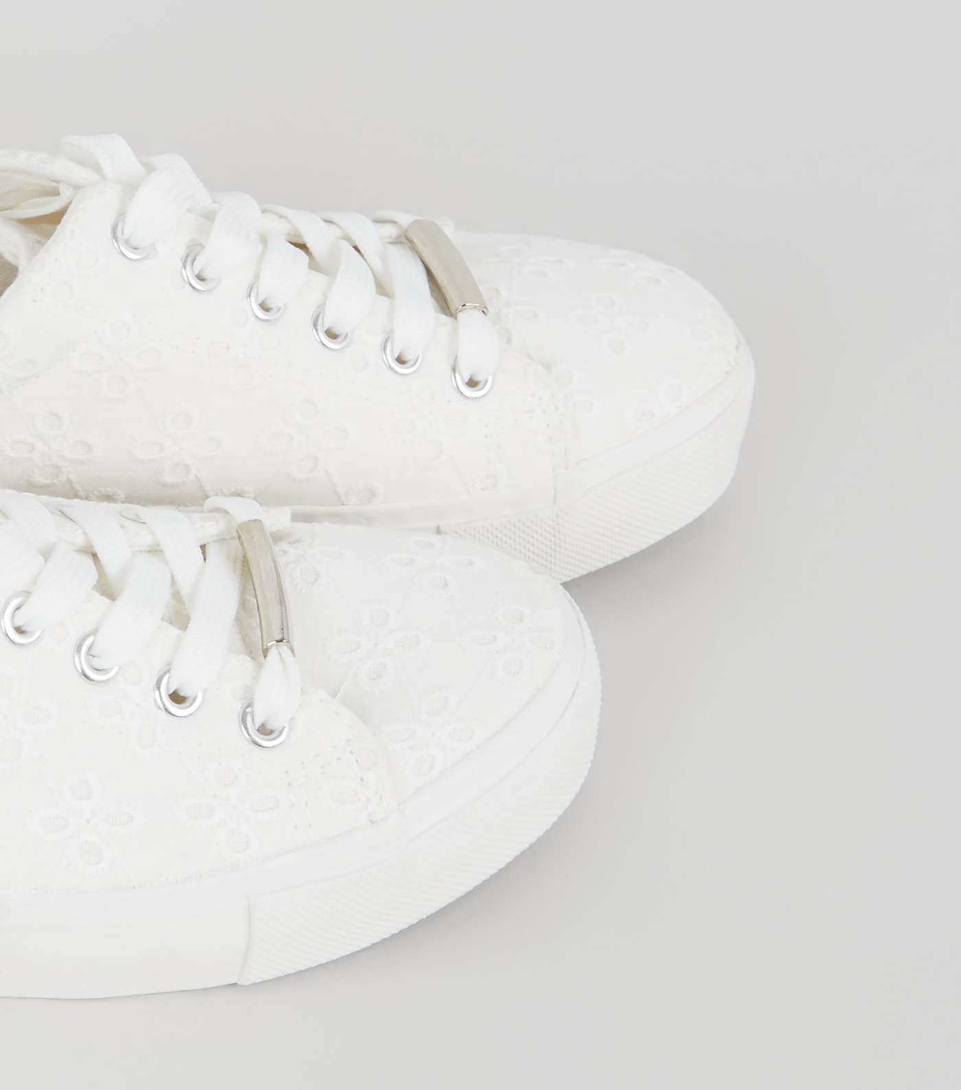 White Floral Embroidered Lace Up Trainers Image 4