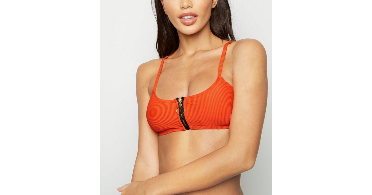 Bright Orange Zip Up Sports Bra, Lingerie