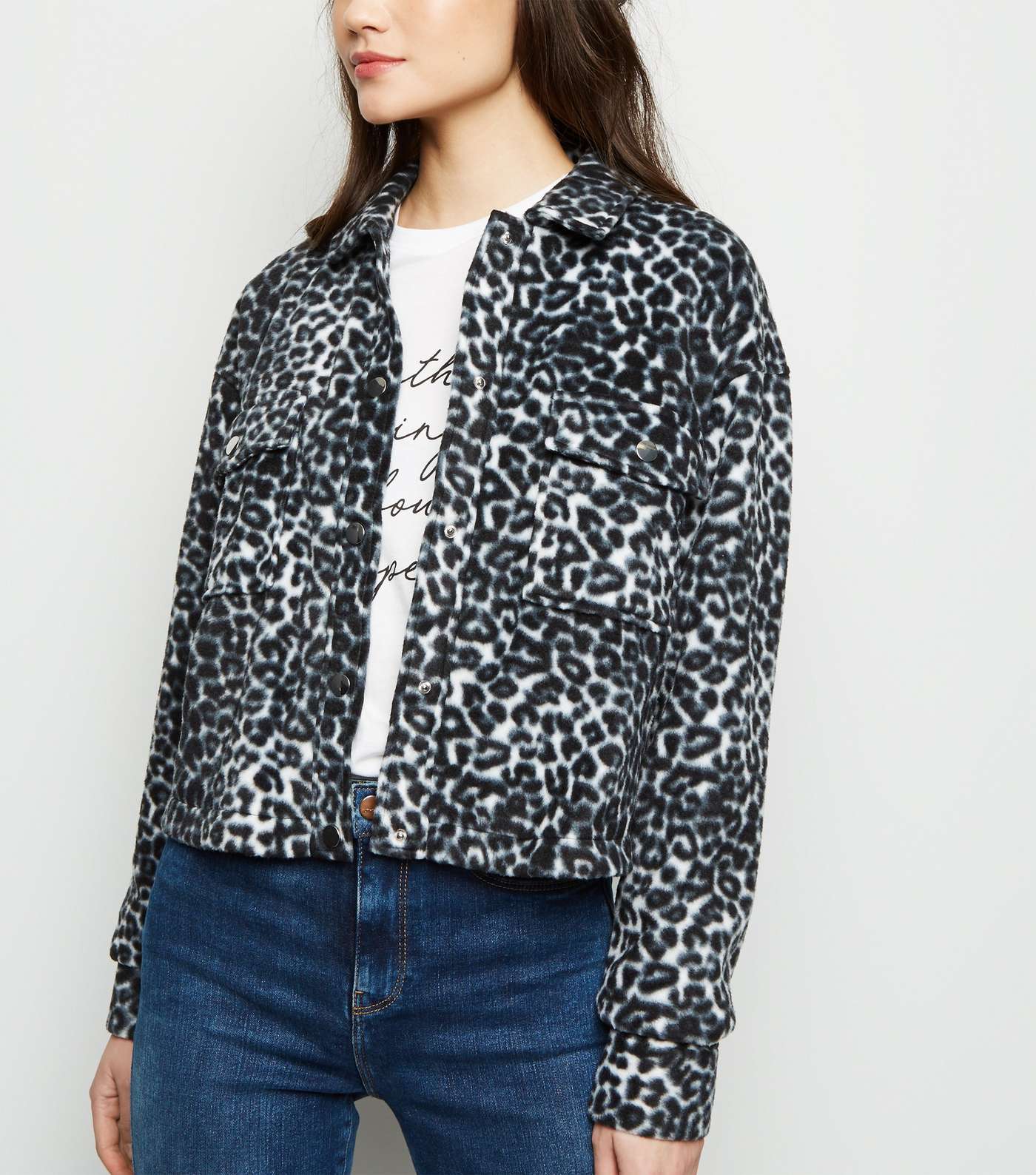 Black Leopard Print Fleece Jacket  Image 2