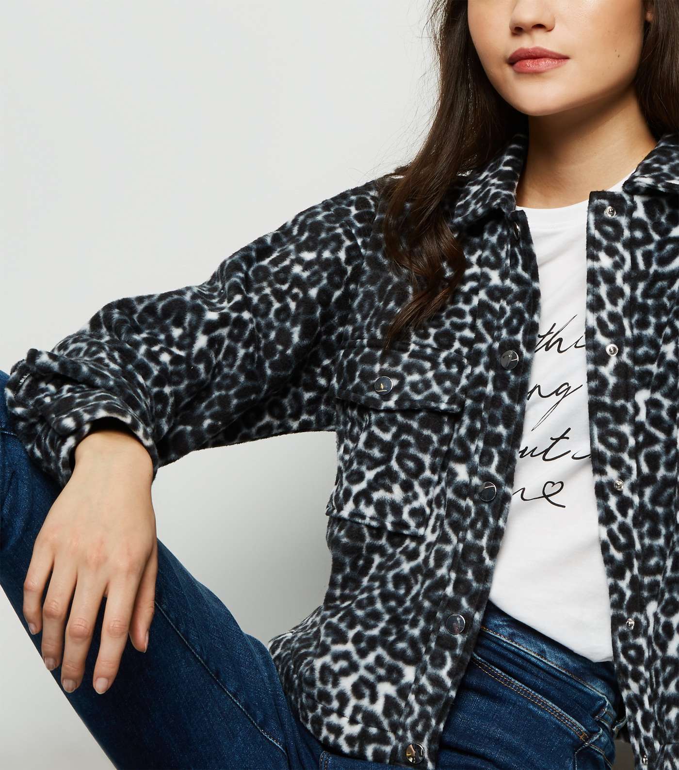 Black Leopard Print Fleece Jacket  Image 6