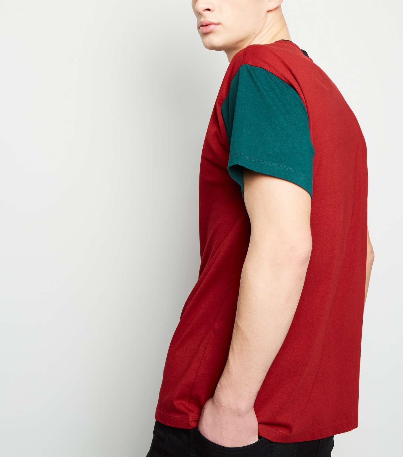 Dark Red Contrast Sleeve Ringer T-Shirt Image 5