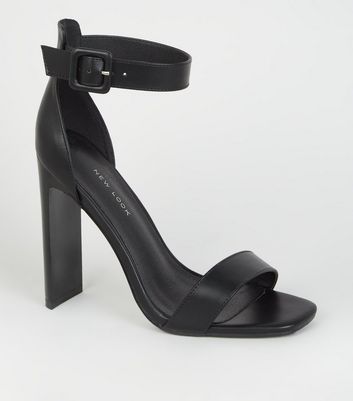 Black Leather-Look Slim Block Heel 