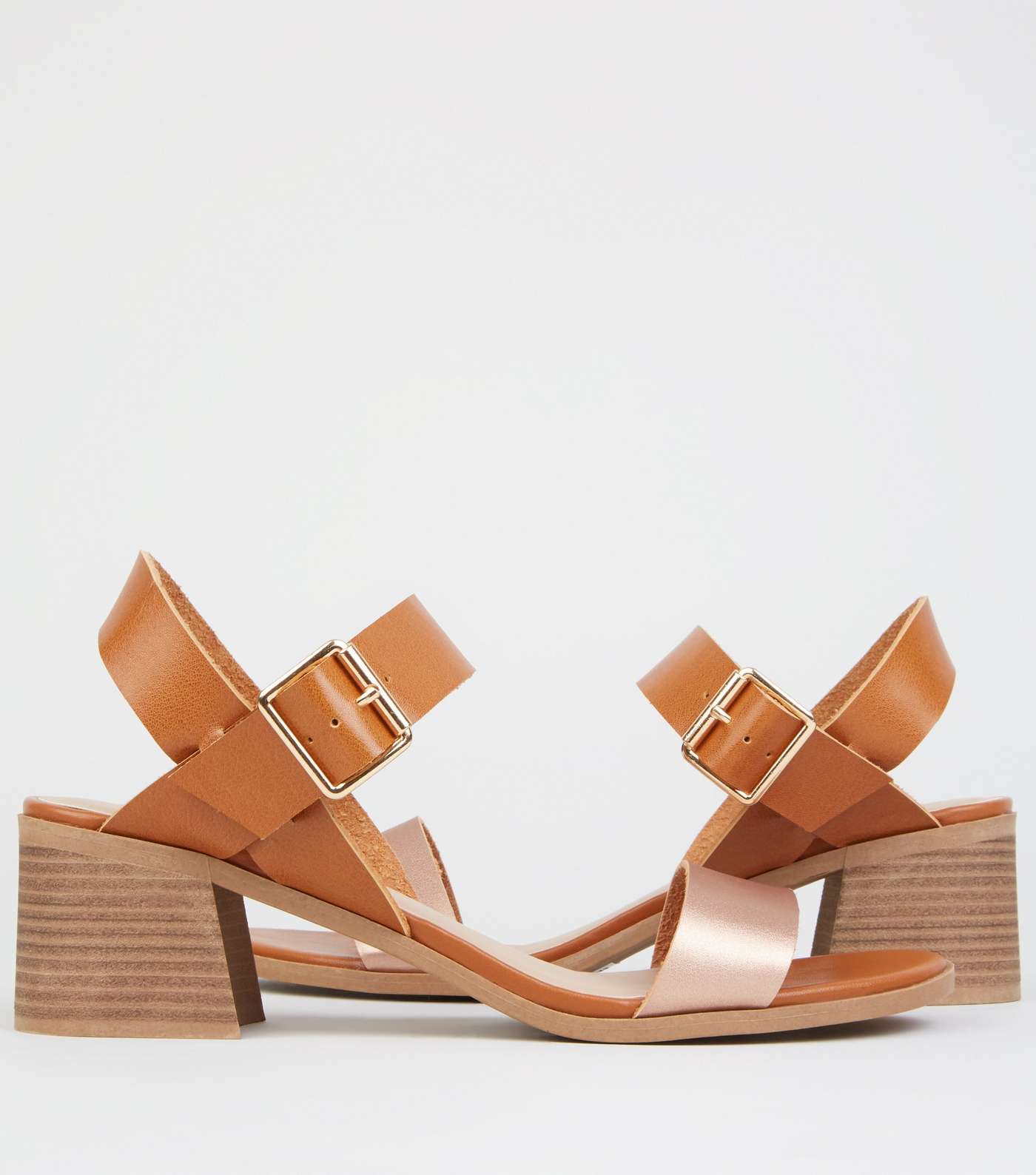 Tan Leather-Look Low Block Heel Sandals Image 3