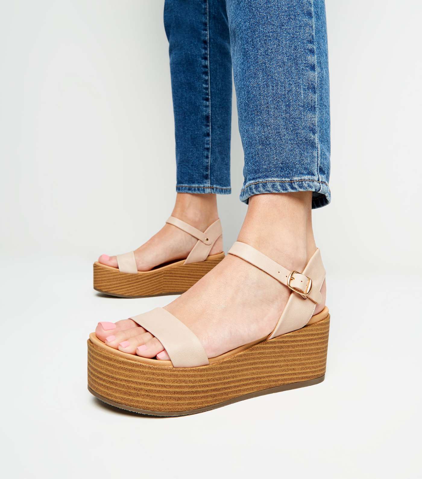 Cream Leather-Look Flatform Footbed Sandals Image 2