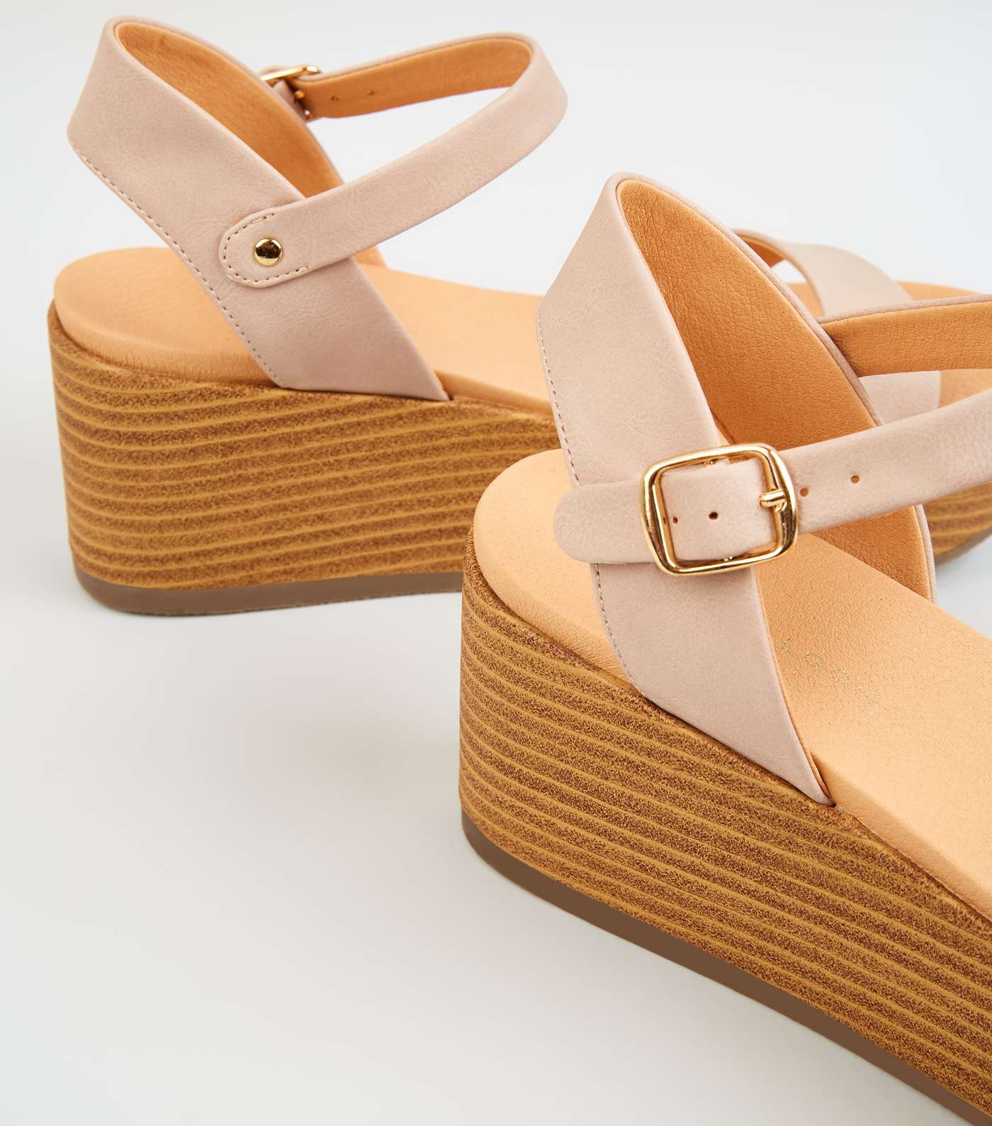 Cream Leather-Look Flatform Footbed Sandals Image 4