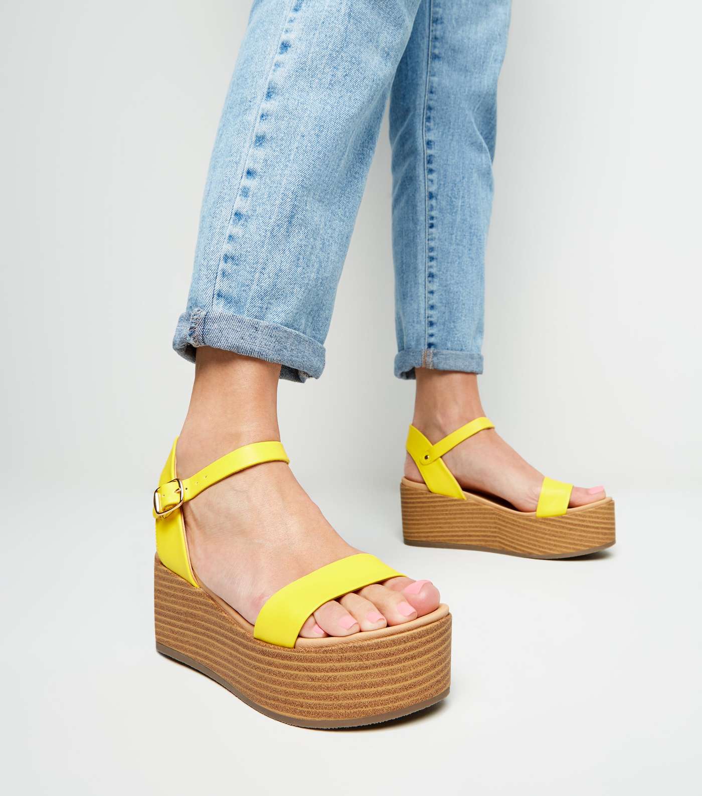 Yellow Leather-Look Flatform Footbed Sandals Image 2