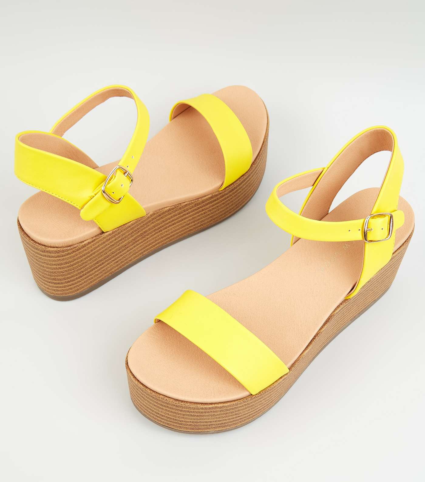 Yellow Leather-Look Flatform Footbed Sandals Image 4