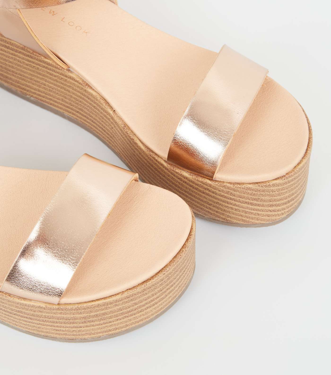 Rose Gold Leather-Look Flatform Footbed Sandals Image 4