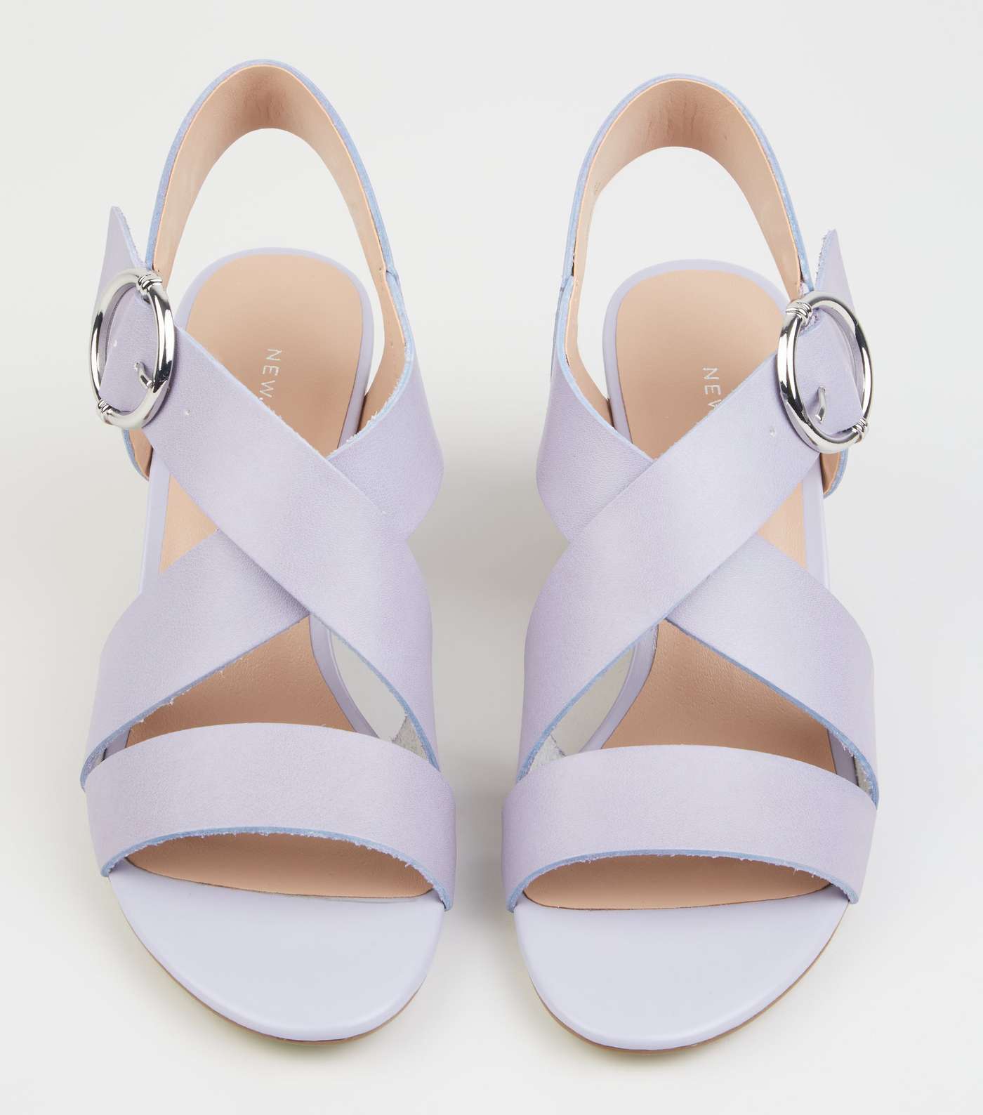 Lilac Leather-Look Cross Strap Block Heels  Image 3
