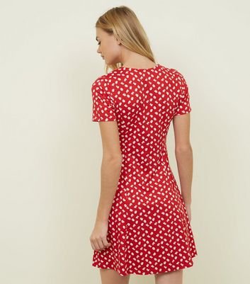red floral button down dress