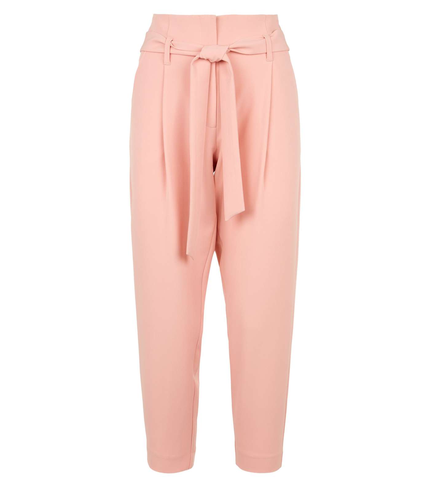 Petite Mid Pink Tie Waist Tapered Trousers Image 4