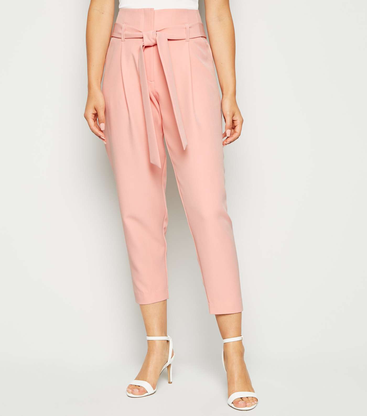 Petite Mid Pink Tie Waist Tapered Trousers Image 2
