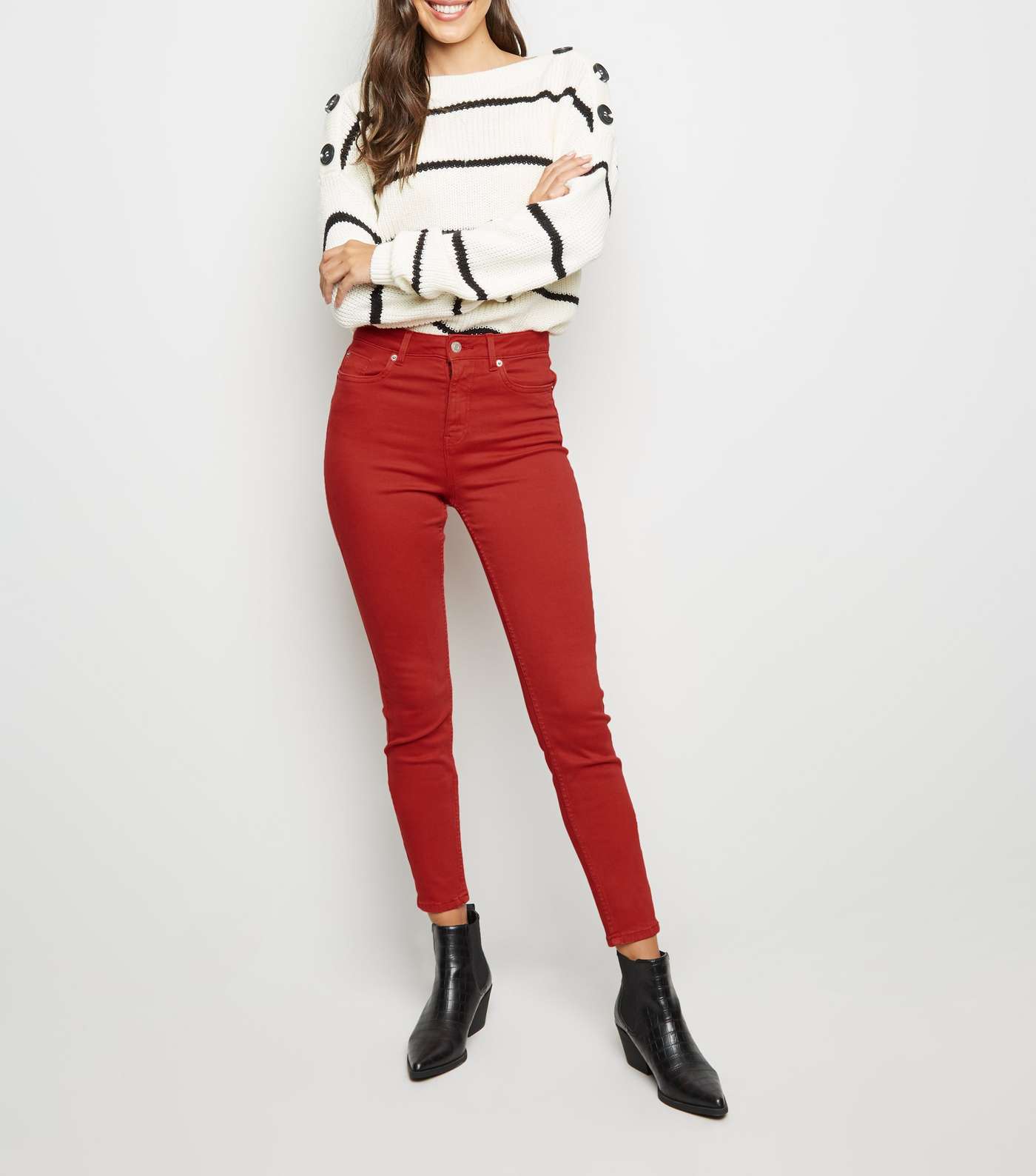 Red High Waist 'Lift & Shape' Skinny Jeans