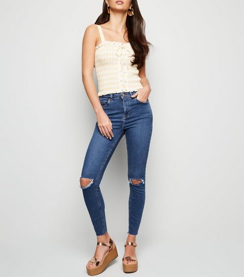 Blue Mid Wash 'Lift & Shape' Ripped Skinny Jeans