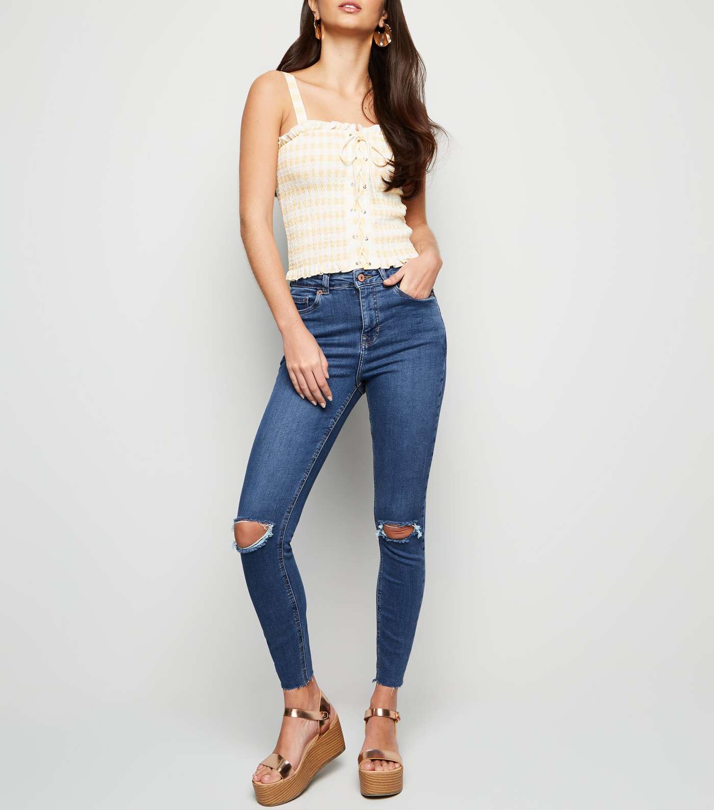 Blue Mid Wash 'Lift & Shape' Ripped Jenna Skinny Jeans