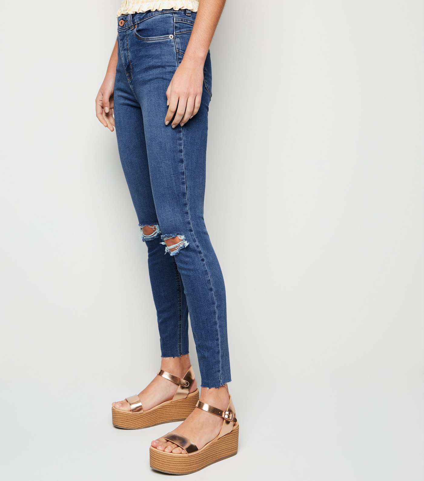 Blue Mid Wash 'Lift & Shape' Ripped Jenna Skinny Jeans Image 3